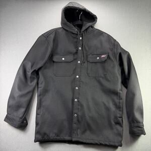 Dickies Black Quilted Insulated Flannel Shirt Jacket with Hood Size L/G (42-44)